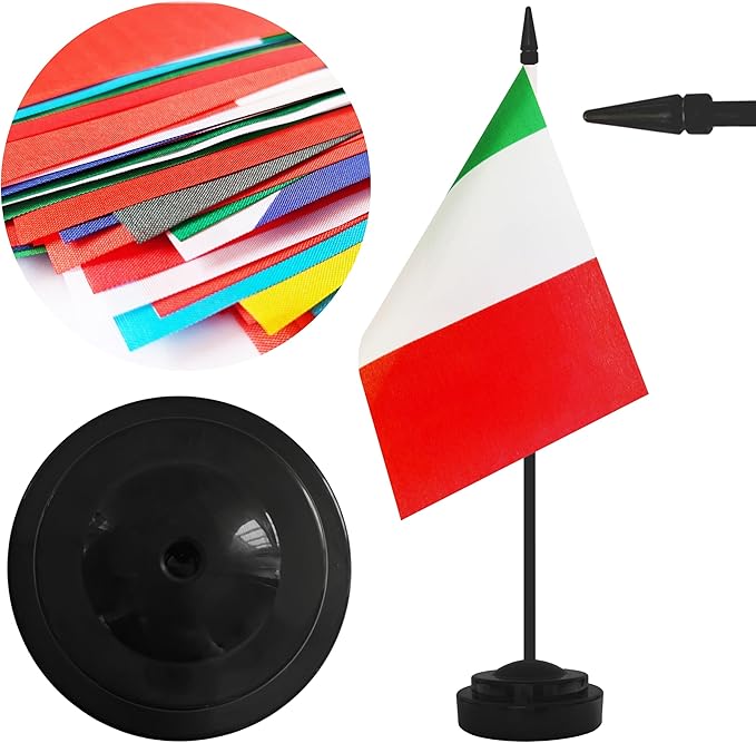 12 Pack Italy Desk Flags, Italian Desktop Flag, Small Miniature Office Flags with 12" Black Pole and Black Base, Offices, Classroom, Home, Festival Decoration (Italy)