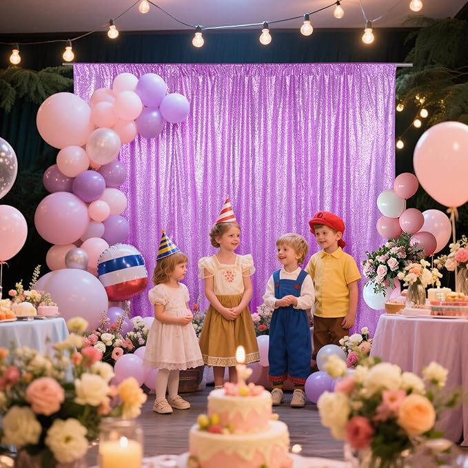 SquarePie Sequin Backdrop Curtain Not See Through Thick Glitter Background for Party 8FT x 10FT Lavender