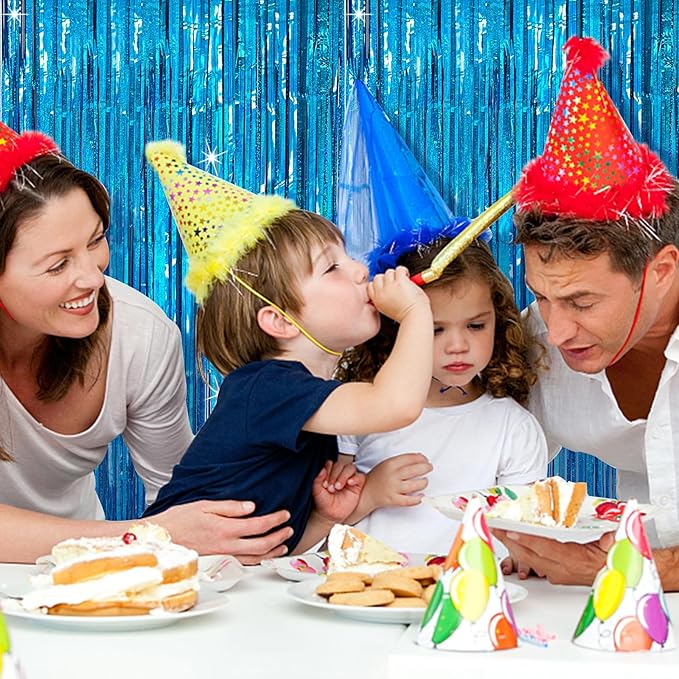 Tinsel Curtain Party Backdrop Blue Birthday Decorations 2 Packs Glitter Foil Fringe Curtain Party Decor Streamers Photo Booth for Birthday Christmas Wedding Halloween Graduation Decorations