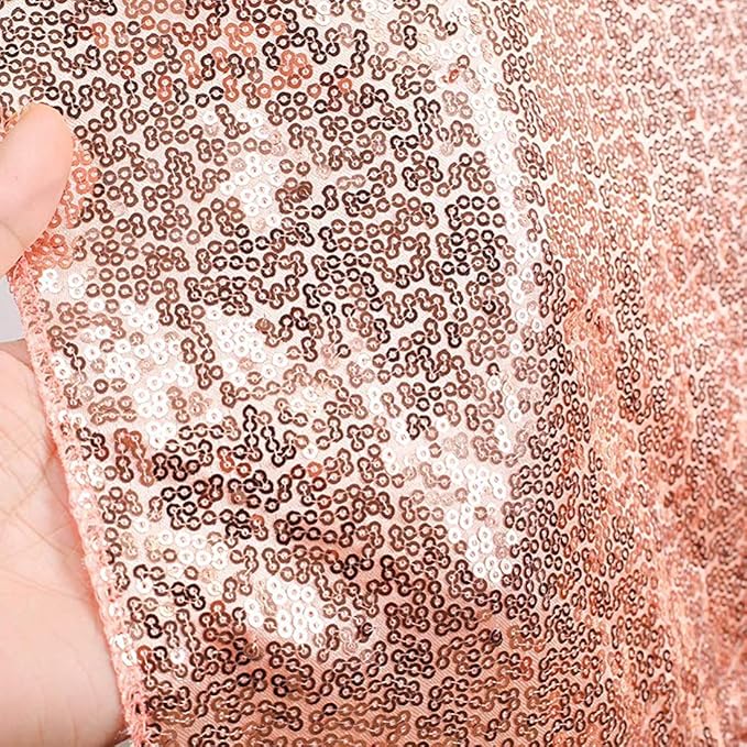 Poise3EHome 8Ft x 8Ft Rose Gold Sequin Backdrop, Glitter Thick Satin Background Drapes, Sparkly Opaque Photography Curtain, Sequence Xmas Thanksgiving Backdrop for Wedding Party Festival Decor