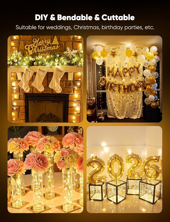 Minetom 20 Pack Fairy Lights Battery Operated String Lights, 8 Modes & Timer, 7ft 20LED Warm White Waterproof Silver Wire Twinkle Lights, Firefly Starry Moon Lights for Mason DIY Christmas Wedding