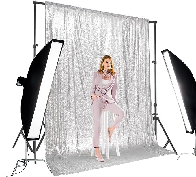 PartyDelight Silver Sequin Backdrop 10Ftx10Ft Photography Wedding Backdrop