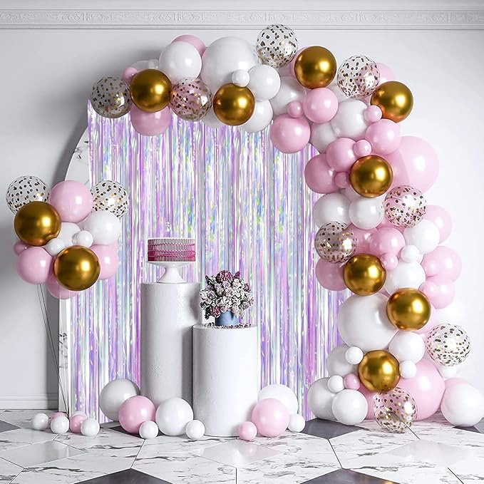 Iridescent Party Backdrop 3Packs, Transparent Tinsel Foil Fringe Curtain Streamers for Girls Birthday, Weddings,Engagement, Mermaid, Unicorn Theme Party Decorations 3.3x8.2ft