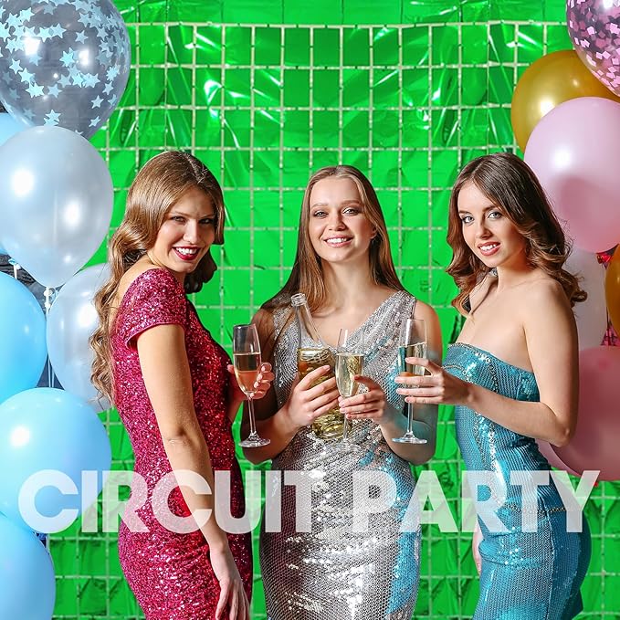 PADELO 2 Pcs Green Foil Fringe Square Curtain Backdrop - Blue Streamers Party Decorations, Sequin Square Curtain Photo Backdrop Props for Birthday Party Dinosaur Jungle Football Decor, 3.3 x 6.6 Ft