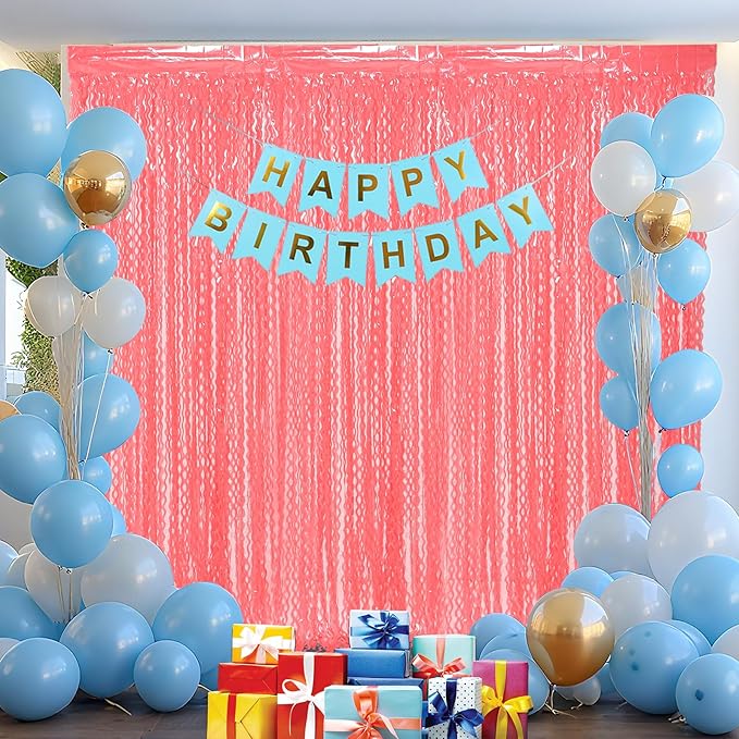 Wavy 4 Pack Watermelon Red Foil Curtain Backdrop - 3.3X.6.6ft Metallic Tinsel Foil Fringe Curtains Photo Booth Props for Birthday Wedding Engagement Holiday Celebration Party Decorations