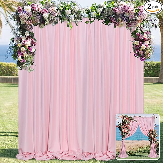 Pink Backdrop Curtain for Parties Rod Pocket Pink Curtains Photography Backdrop Drapes Privacy Fabric Decoration for Birthday Party Wedding Baby Shower Home Decor, 5ft x 7ft, 2 Panels
