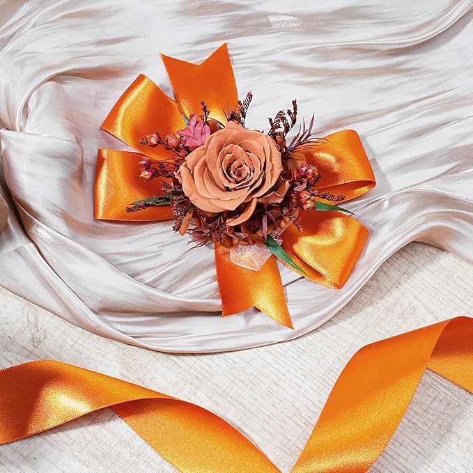 LaRibbons Orange Ribbon 1 Inch 25 Yards Luxury Double Faced Russet Orange Silk Ribbon for Flower Bouquet Crafts Gift Wrapping Wedding Party Decoration