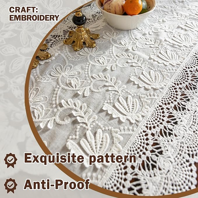 White Elegant Vintage Lace Table Runner,Wedding Lace Decor with Floral Embroidery,Tea Party Decor (White, 13.8X79 Inches)