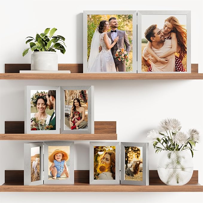 decorUhome Double 8x10 Picture Frame Vertical, Engineered Wood Bifold Photo Frame with Plexiglass for Tabletop Display, 8x10, Silver