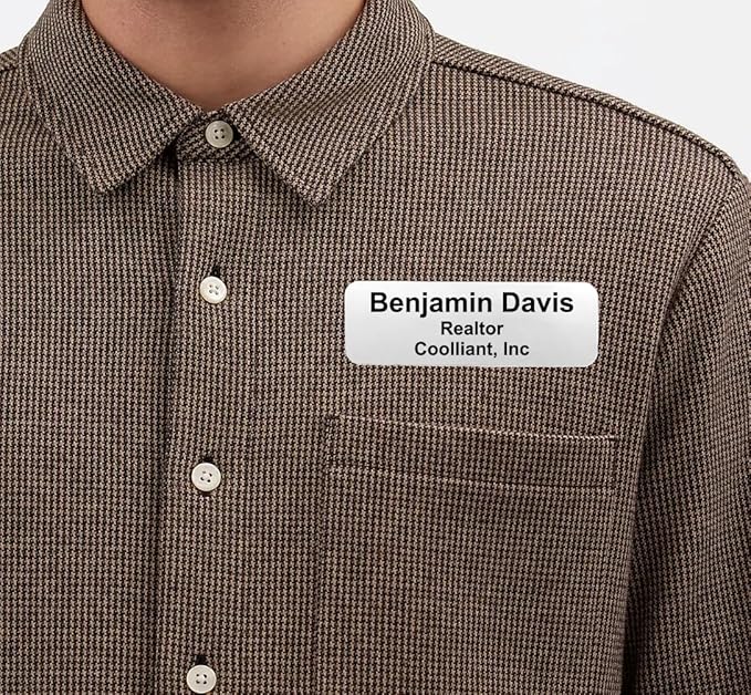 Custom Laser Engraved Name Tag Badges for Business or Employees Position Identification - Personalized Text for Your Name Plate or ID Tags, 1 x 3 inches, Made in CA, USA (Silver, 1 x 3 inches)