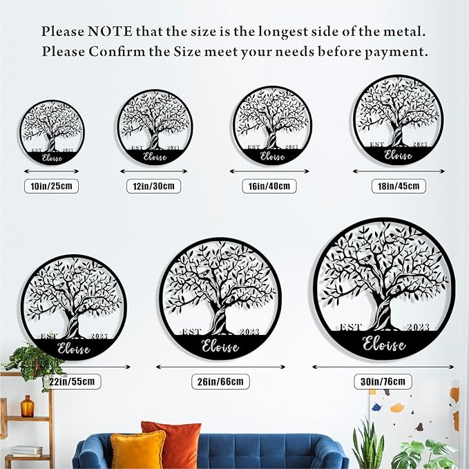 Personalized Tree of Life Metal Sign Wall Art Decor, Custom Wedding Gifts for Couples, Custom Family Name Sign, Christmas Valentine's Day Housewarming Gifts