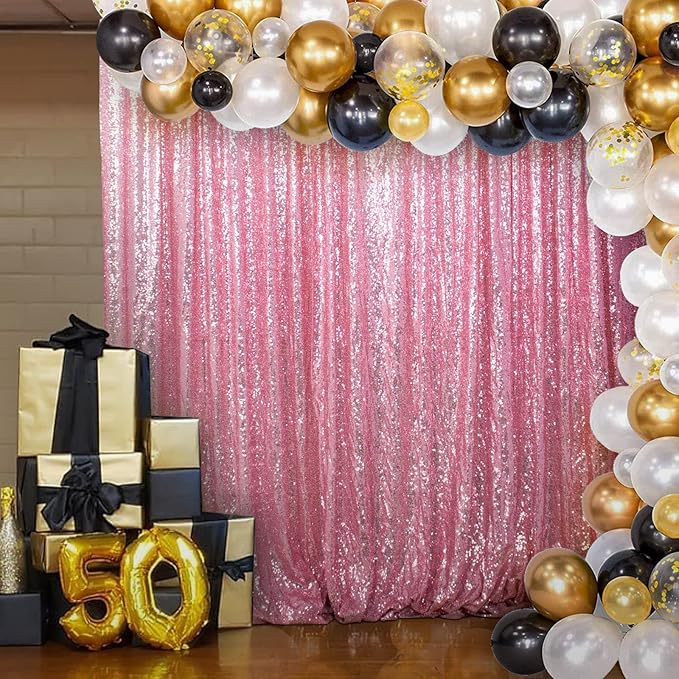 DUOBAO Sequin-Backdrop-Curtain 7FTx7FT Pink Gold Glitter Sequin Curtain Wedding Background Christmas Backdrop for Curtains Bridal Baby Shower Background(7FTx7FT, Pink Gold)