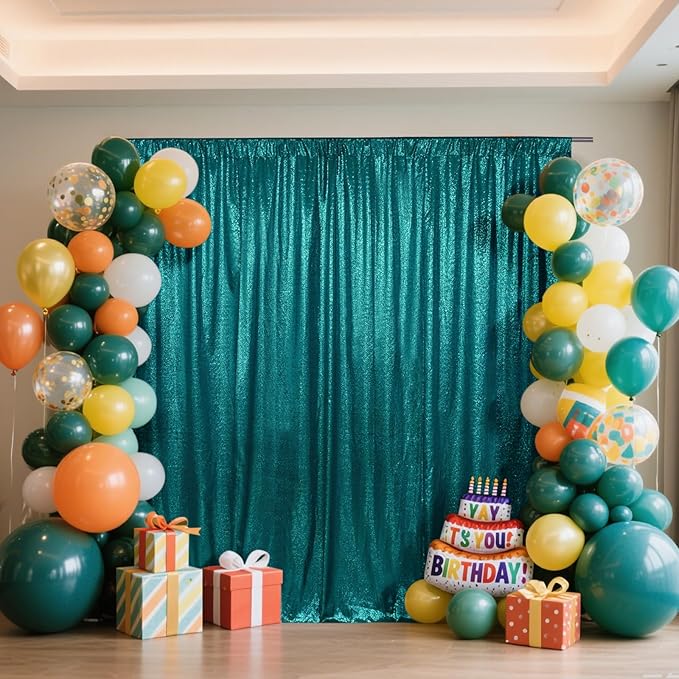 SquarePie Sequin Backdrop Curtain Not See Through Thick Glitter Background for Party 8FT x 10FT Teal