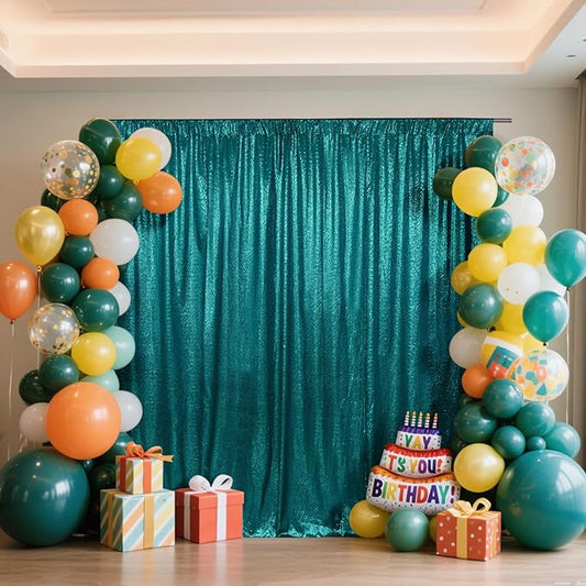 SquarePie Sequin Backdrop Curtain Not See Through Thick Glitter Background for Party 6FT x 8FT Teal
