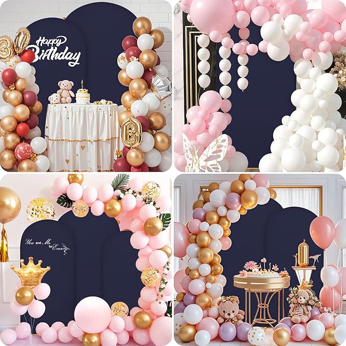 Wedding Arch Covers Arch Backdrop Cover Arch Stand Covers 7.2FT 6.6FT 6FT Set of 3 Arch Cover Spandex Fabric Stretchy Backdrop for Wedding Birthday Party Decoration Baby Shower (Dark Blue)