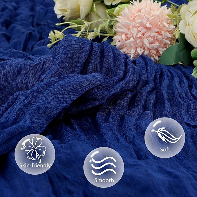 6 Pack Royal Blue Table Runner 10ft Boho Gauze Fabric Cheese Cloth Table Runner 35 x 120 Inch Rustic Sheer Runner for Romantic Wedding Decor Baby Shower Party Table Centerpiece Decorations
