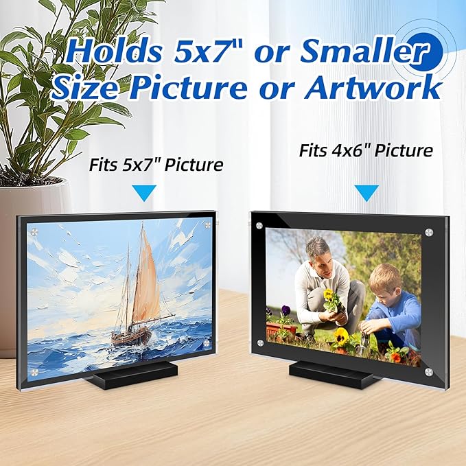 5 Pack Acrylic Magnetic Picture Frame 5x7, Clear Frame for Horizontal Vertical Tabletop Display, Black Photo Frame Magnets for Fridge