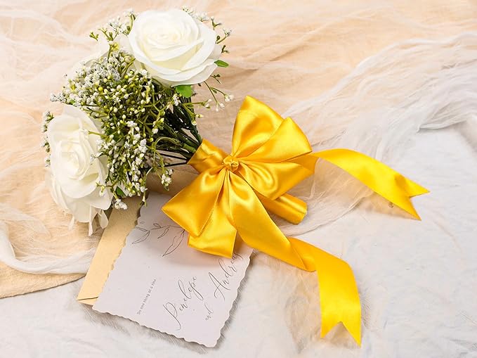 Yellow Satin Ribbon 1-1/2 inch X Continuous 100 Yards, Single Face Polyester Ribbon Perfect for Gift Wrapping, Flower Bouquet, Wedding Decor, Crafts, Bow Making, Sewing and More