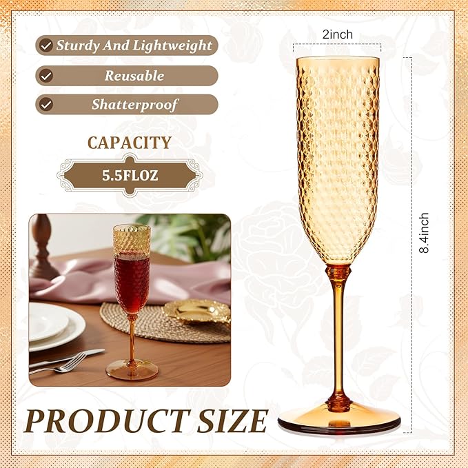 Remerry 48 Pack Detachable Plastic Champagne Flutes 5.5 oz Champagne Glasses Wedding Toasting Crystal Glasses Reusable Unbreakable Party Wine Cups for Wedding New Years Eve Party Supplies