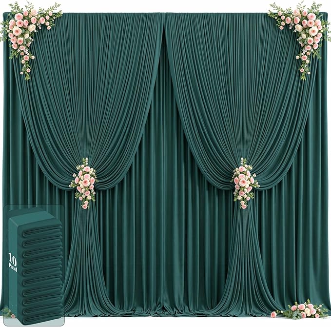 50ft x 12ft Emerald Green Backdrop Curtains Wrinkle Free Backdrop Curtain for Wedding Parties Fabric Backdrops Drapes Back Drop Cloth Bridal Shower Stage Curtains Wedding Decorations for Reception