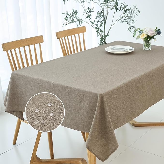 maxmill Linen Texture Tablecloth Water Resistance Antiwrinkle Spillproof Wipeable Washable Fabric Table Cloth for Dining Room, Buffet Banquet Party Holiday Dinner, Rectangular 60 x 108 Inch, Mocha