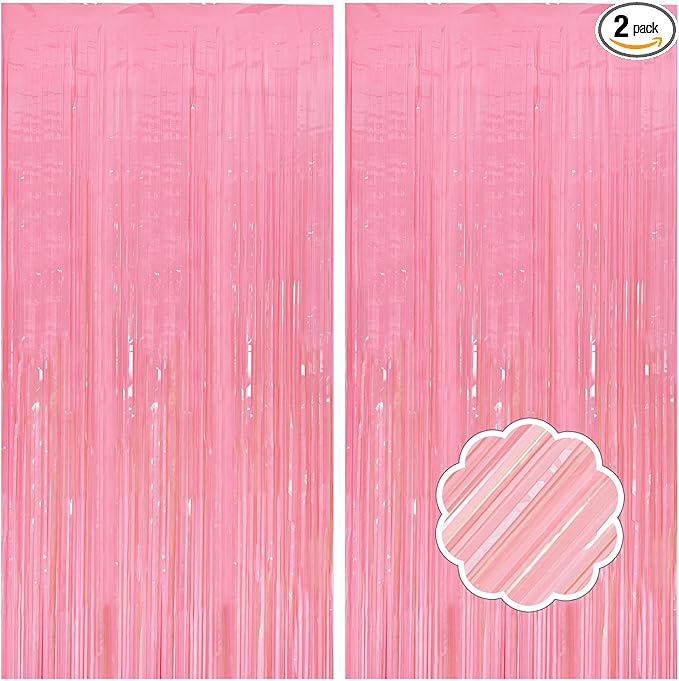 2 Pack Pink Streamers Pastel Curtain Backdrop Wall Fringe Backdrop Birthday Party Decorations Light Pink Halloween Baby Shower Valentines Wedding Decorations for Women