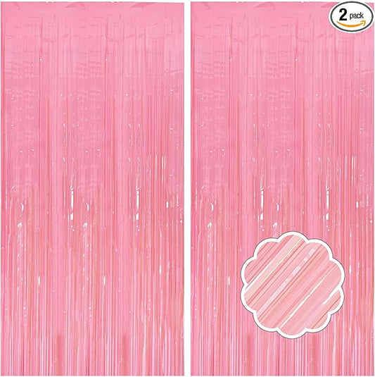 2 Pack Pink Streamers Pastel Curtain Backdrop Wall Fringe Backdrop Birthday Party Decorations Light Pink Halloween Baby Shower Valentines Wedding Decorations for Women