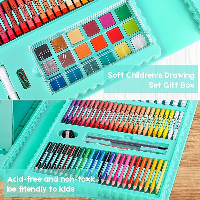 Back to School Supplies for Kids Teen Girls Boys, Art Set Case with Trifold Easel, Scratch Paper, Sketch Pad, Coloring Book, Crayons, Pencils, Oil Pastels, Watercolors, Sharpener