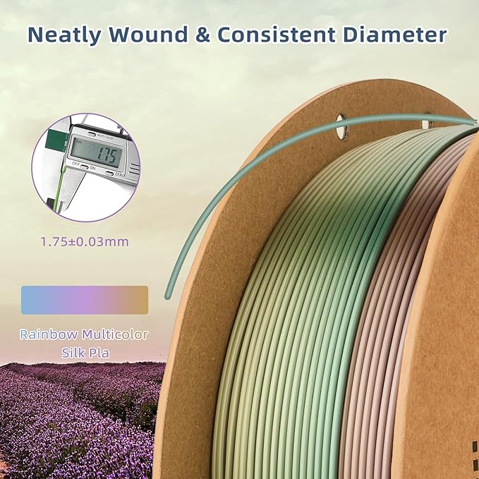 Silk PLA 3D Printer Filament 1.75mm Silk Shiny Fast Gradient Color Change Rainbow Multicolor PLA Filament 1kg (2.2lbs) /Spool for FDM 3D Printers-Lavender