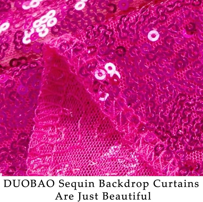 DUOBAO Sequin Backdrop 10x10 Ft Hot Pink Sequin Curtain for Halloween, Weddings & Parties