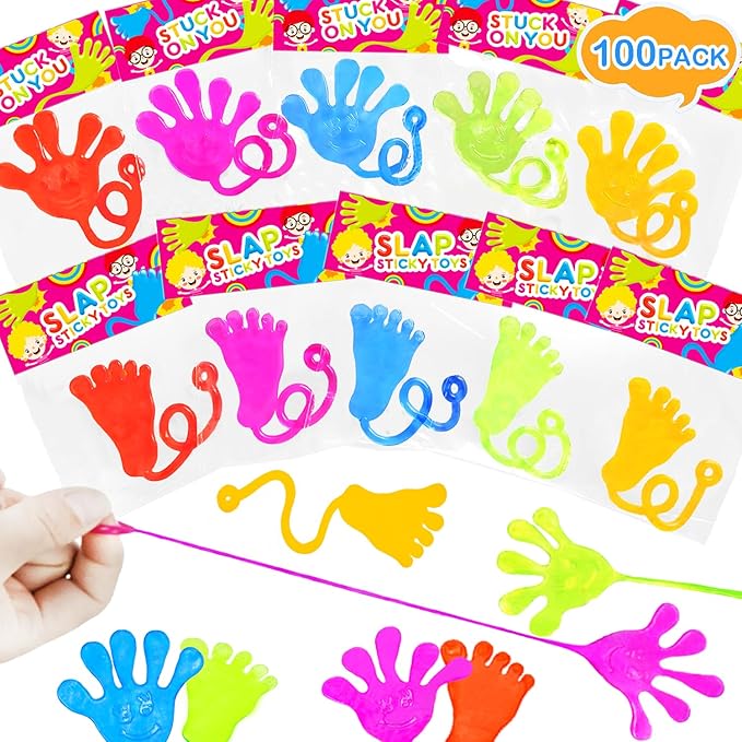 Large Sticky Hands Bulk Party Favors Supplies Toy Gifts for Kids (100 PCS), Halloween Goodie Bag Stuffer Fillers for Toddlers,Class Non Candy Treats Prizes Pinata Parade Throw Giveaways for Boys Girls