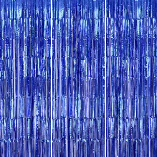 3 Pack Foil Fringe Backdrop - Royal Blue Shiny Tinsel Curtains for Party Decoration/Photo Booth Props - 3.3x8.2 FT Metallic Foil Backdrop for Birthday, Wedding, Graduation, Christmas.