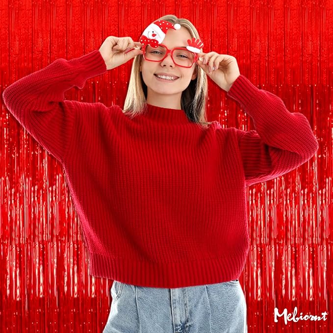 4 Pack Red Fringe Curtain Backdrop, 3.2Ft x 6.6Ft Metallic Tinsel Foil Fringe Streamers Curtains Background for Photo Booth Birthday Wedding Baby Shower Party Thanksgiving Christmas Decorations