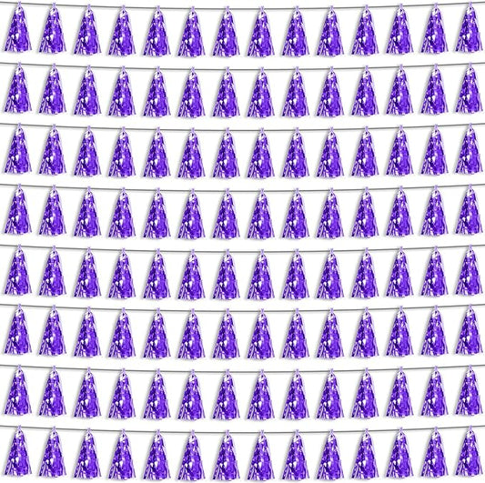 8P Purple Foil Fringe Metallic Tassel Streamers Banner Tassel Garland for Parade Floats, Bachelorette, Wedding, Birthday, Halloween, Christmas, Bridal/Baby Shower Party Decorations