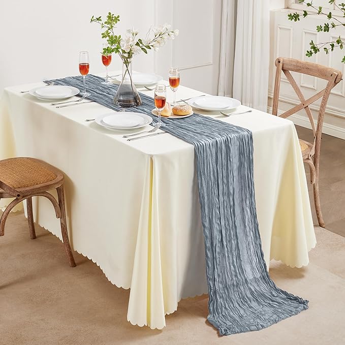 24 Pack Dusty Blue Cheesecloth Table Runner 10FT Long Boho Gauze Table Runner Rustic Sheer Runner for Wedding Bridal Baby Shower Birthday Party Table Decor Thanksgiving Christmas Decorations