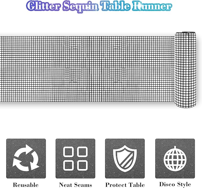 4 Packs Black and Silver Disco Table Runner, 12 x 108 Inches Mirror Glitter Sequin Table Runner Table Decor for 70s 80s Disco Party Birthday Party