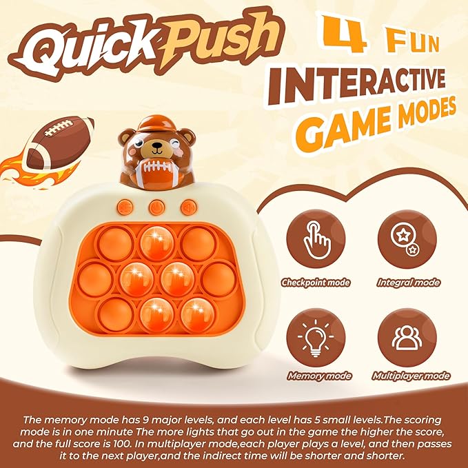 Pop Game,Football Bear Fidget Toy for Kids & Adults, Quick Push Fast Push Sensory Toys for Kids 5-7 & 8-12, Handheld Relaxing Stress Relief Game for Autism, ADHD