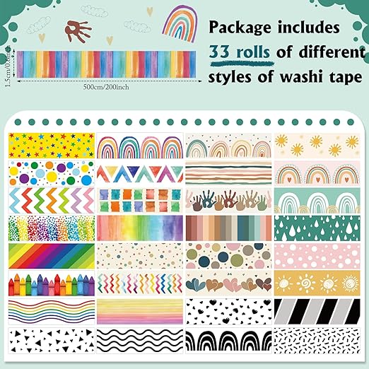 TaoBary 33 Rolls Holiday Plaid Washi Tape, 15 mm Seasonal Washi Tape Set Bohemian Colorful Vintage Cute for Card Wrapping Craft(Rainbow Style)