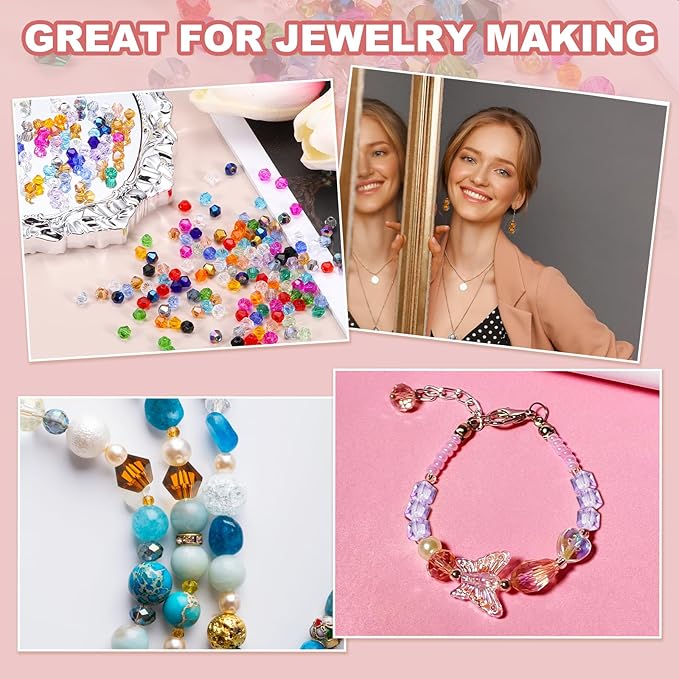 PATIKIL 1000pcs 3mm Bicone Glass Crystal Beads, Faceted Glass Spacer Beads with Box for Jewelry Making Bracelet Necklace Earrings DIY Suncatcher Craft, Dark Red