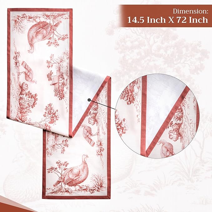 Maison d' Hermine Table Runner 100% Cotton Single Layer Table Runners 72 inches Long for Thanksgiving Christmas Decorations Home Kitchen Dining Party Wedding (Holy Jouy - Brown, 14.5" x 72")