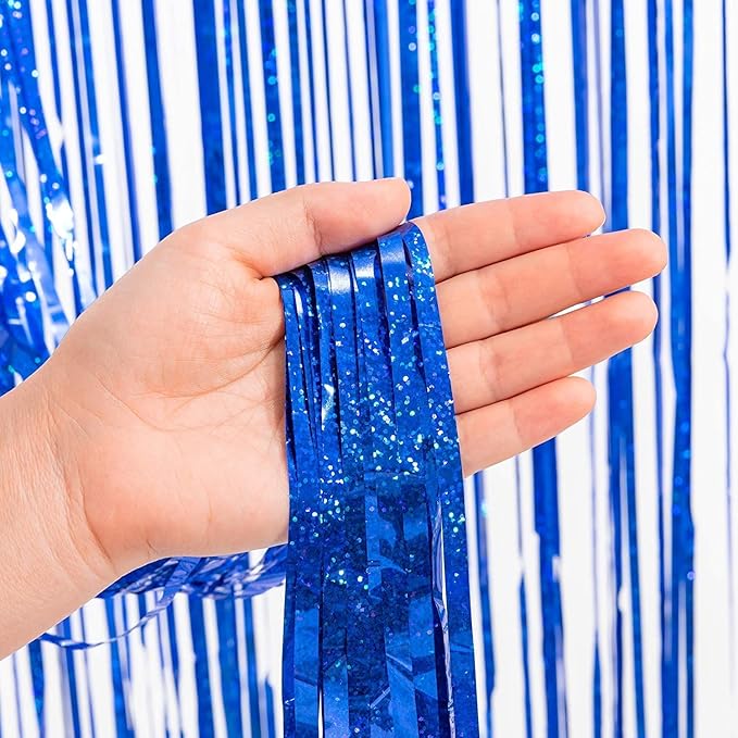 Foil Fringe Curtain Party Decorations - Black Blue Metallic Tinsel Photo Booth Backdrop Party Steamers Curtains for Birthdays Christmas New Years Homecoming Decoration