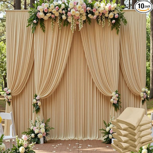 50ft x 15ft Beige Wrinkle Free Backdrop Curtains for Parties,Silky Polyester Fabric Wedding Ceiling Drapes, 10 Panels 15ft Photo Back Drop Drapes for Baby Shower Photography Stage Background Cloth