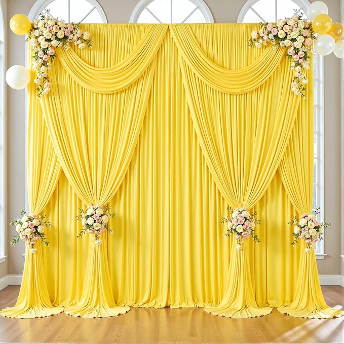 40ft x 12ft Yellow Backdrop Curtains Wrinkle Free Backdrop Curtain for Wedding Parties Yellow Fabric Backdrops Drapes Back Drop Cloth Bridal Shower Stage Curtains Wedding Decorations for Reception