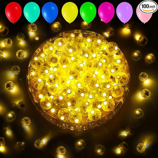 Aogist 100pcs Balloon Lights,Long Standby Time Waterproof Twinkle Mini Light,Battery Powered,Round LED Ball Lamp for Balloon Paper Lantern Party Wedding Christmas Halloween Decorative,Yellow-Flash