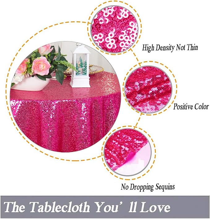 ShinyBeauty Hot Pink Tablecloths Square 36X36 Inch 2 Pieces Small Tablecloth for Party Sparkle Table Cloth Shimmer Overlay Linen Wedding Birthday Tables