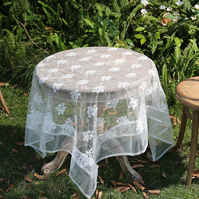 patdrea Designer White Lace Elegant Tablecloth for Rectangle Tables,Vintage Tulle French Romantic Knitted Embroidered Overlay Tablecloths Decor for Kitchen Wedding Banquet,59"*83"