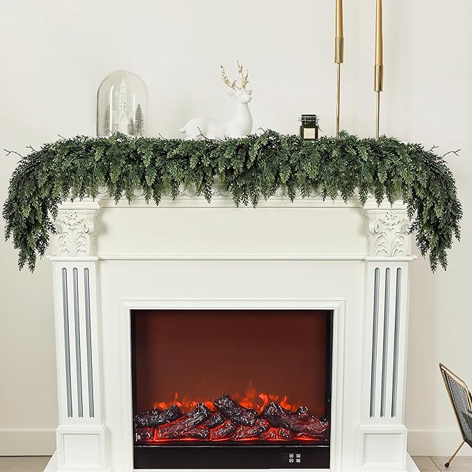 Realistic Christmas Garland for Mantle Real Touch Thick/Lush Artificial Cedar Garlands Christmas Decorations Indoor Christmas Garland for Stairs Railing Outdoor Table Xmas Holiday Decor Greenery 5FT