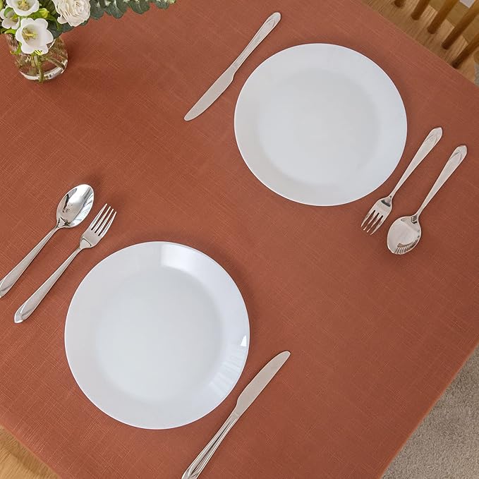 maxmill Lux Faux Linen Table Cloth with Slubby Yarn Textured Weaves Wrinkle Free Anti-Shrink Soft Tablecloth Decorative Table Cover for Harvest Thanksgiving Party Rectangle 60 x 104 Inch Rust