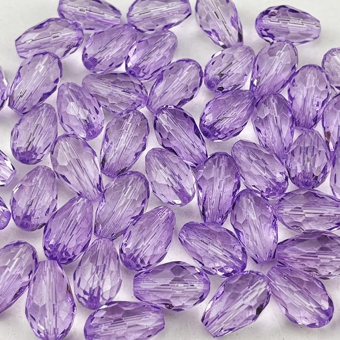 100pcs 8x12mm Teardrop Crystal Glass Beads for Jewelry Making, Faceted Vertical Hole Teardrop Glass Spacer Beads for Wind Chimes Bracelet Earring Necklace DIY Craft(Crystal Purple)
