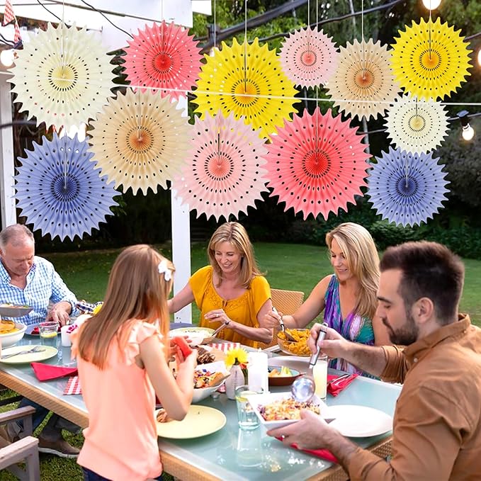 BestoFun 12PCS Paper Fans Light Color Party Decorations Tissue Paper Flowers Decorations for Girl Groovy Birthday Baby Shower Wedding Bachelorette Room Wall Hanging Décor
